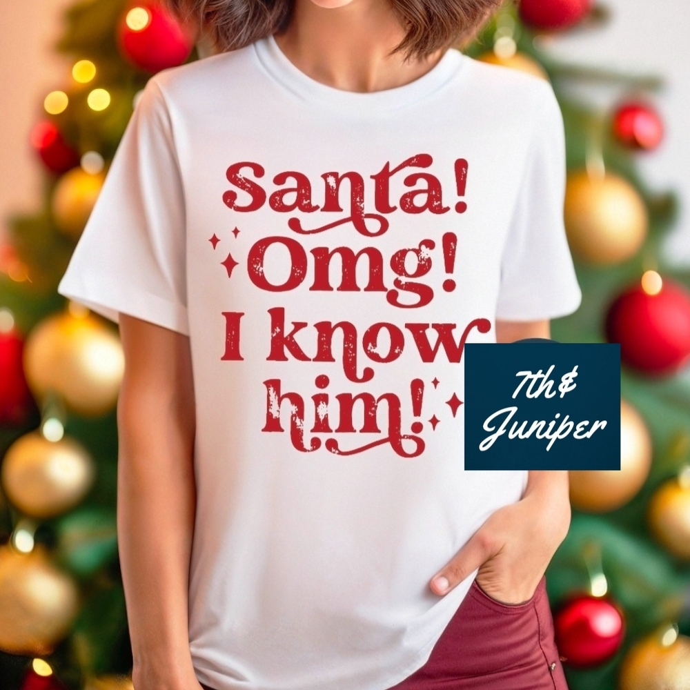 Bella Canvas Festive White Tee with Red Santa Print